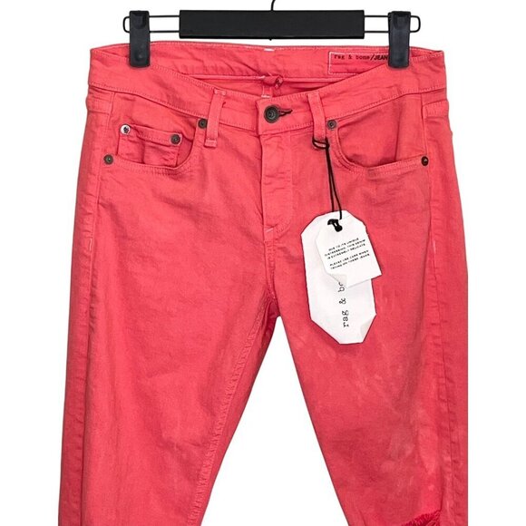 Rag & Bone Dre Capri Distressed Skinny Jeans Custom Dyed Coral Size 25 NEW! - Picture 6 of 13